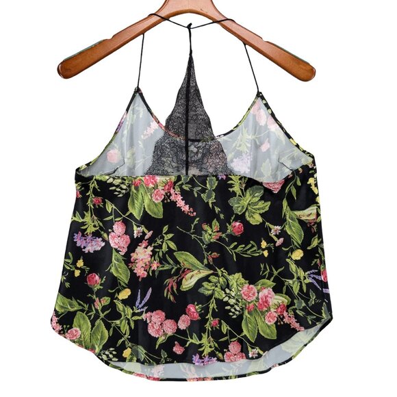 Victorias Secret Satin Camisole Top Womens Black Floral Lace Back Halter Size L - Picture 2 of 7